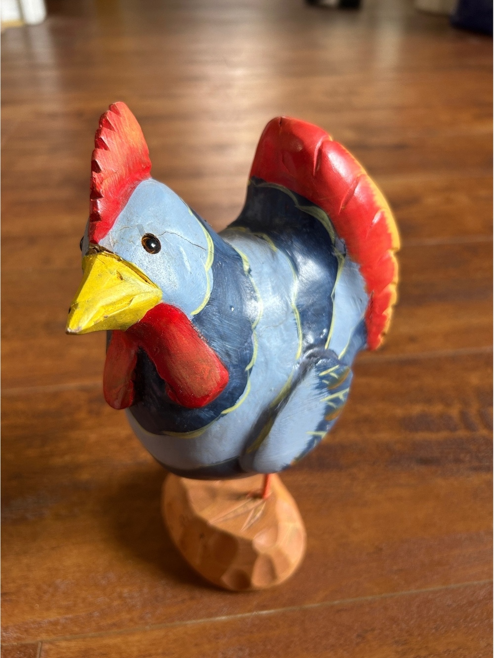 Hand Carved and Painted Wooden Rooster Figurine